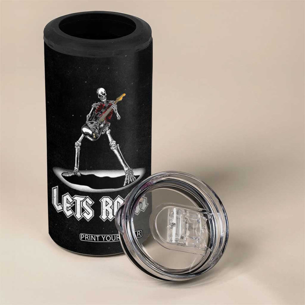 Skeleton Guitar Guy 4 in 1 Can Cooler Tumbler Let's Rock And Roll Band Rock On Vintage Rocker Funny Halloween Gifts TB10 Print Your Wear