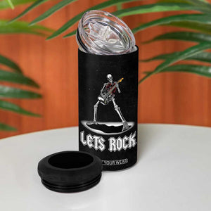 Skeleton Guitar Guy 4 in 1 Can Cooler Tumbler Let's Rock And Roll Band Rock On Vintage Rocker Funny Halloween Gifts TB10 Print Your Wear