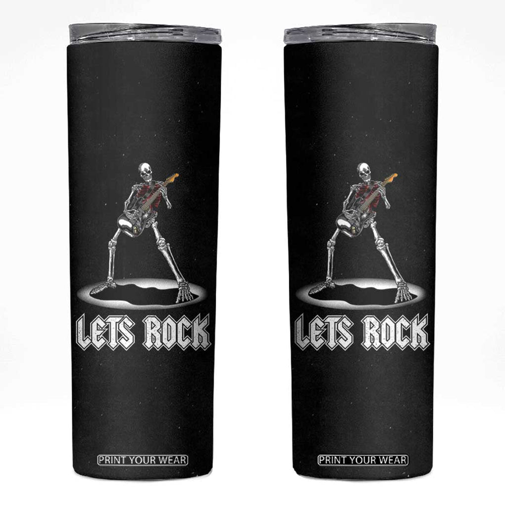 Skeleton Guitar Guy Skinny Tumbler Let's Rock And Roll Band Rock On Vintage Rocker Funny Halloween Gifts TB10 Black Print Your Wear