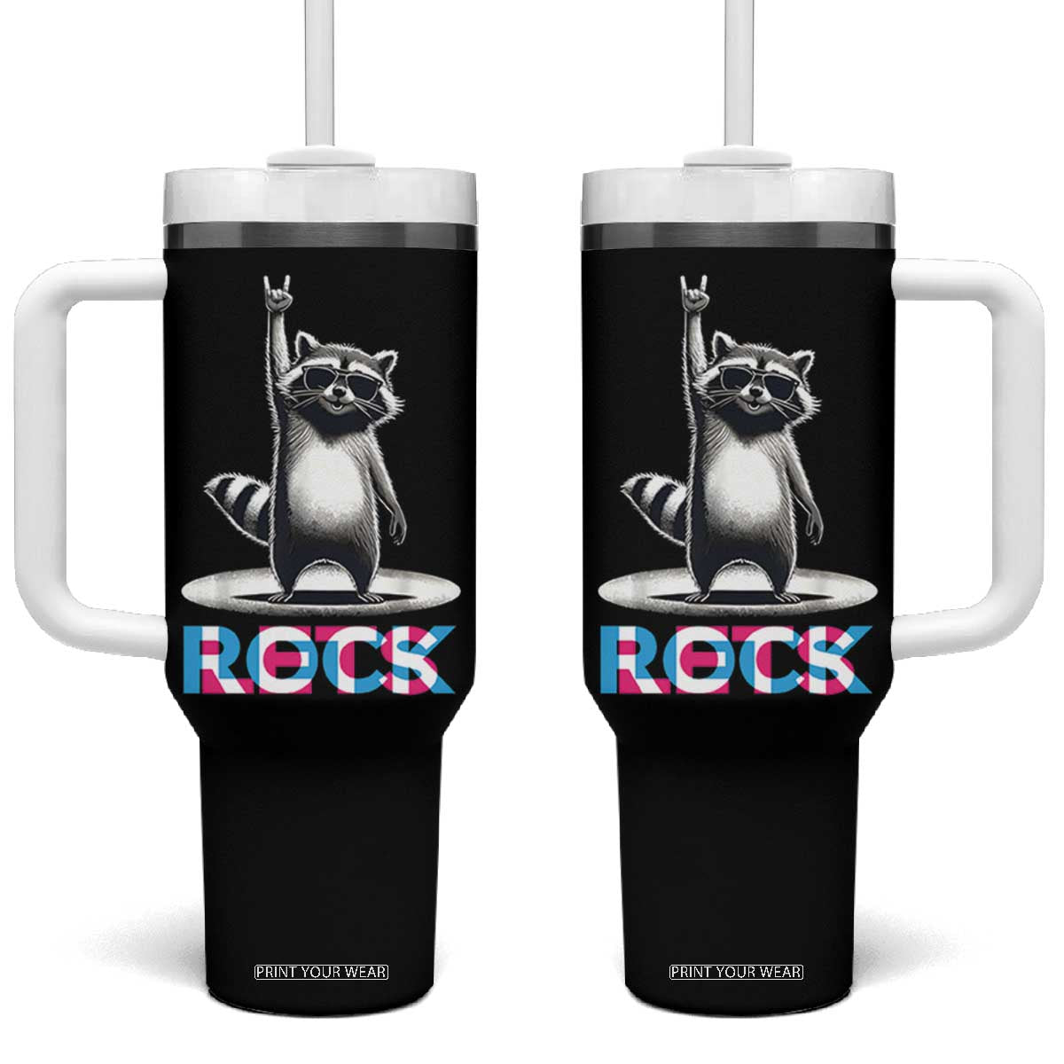 Retro Raccoon Rock Music Tumbler With Handle TB10 One Size: 40 oz Black Print Your Wear