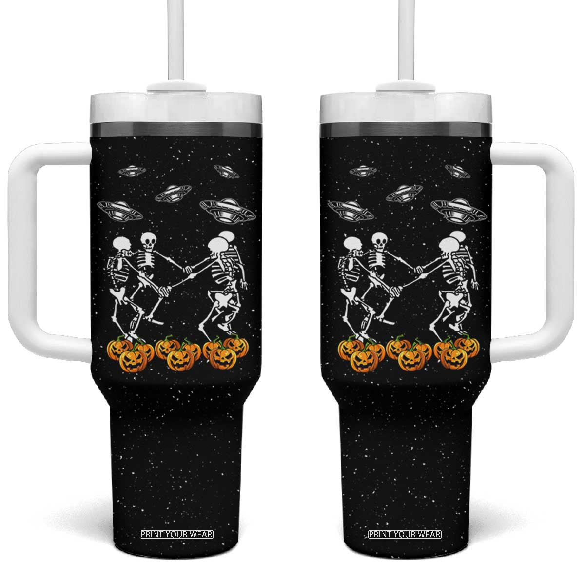 Dancing Skeletons Tumbler With Handle Funny Retro Halloween TB10 One Size: 40 oz Black Print Your Wear