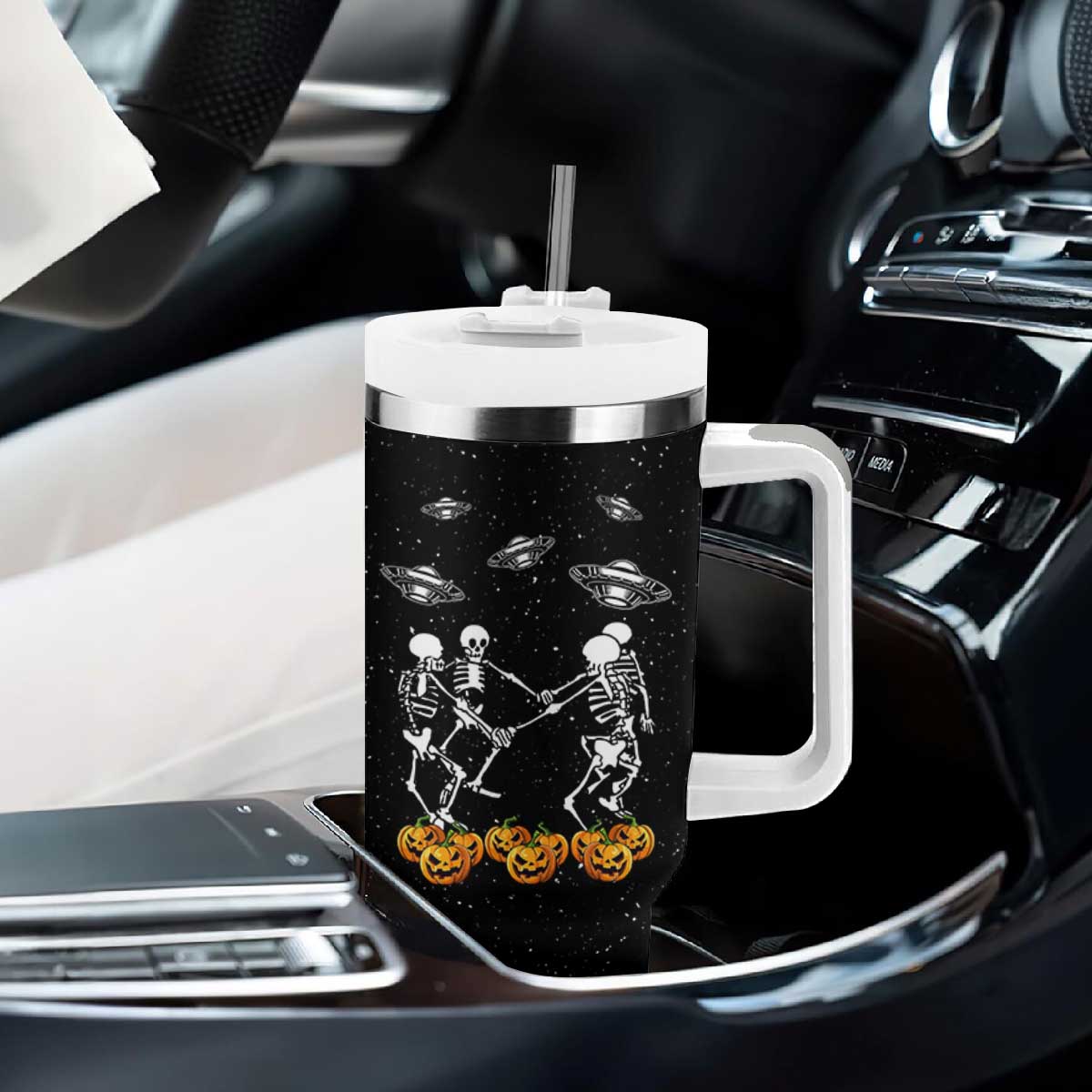 Dancing Skeletons Tumbler With Handle Funny Retro Halloween TB10 Print Your Wear