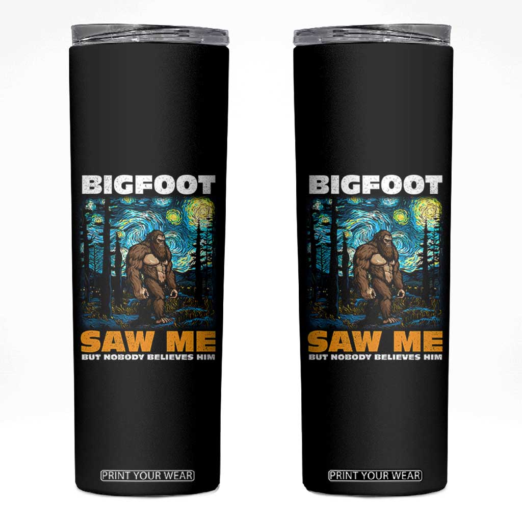 Funny Bigfoot Gifts Skinny Tumbler Retro Sasquatch Starry Night Van Gogh Sky Painting TB10 Black Print Your Wear