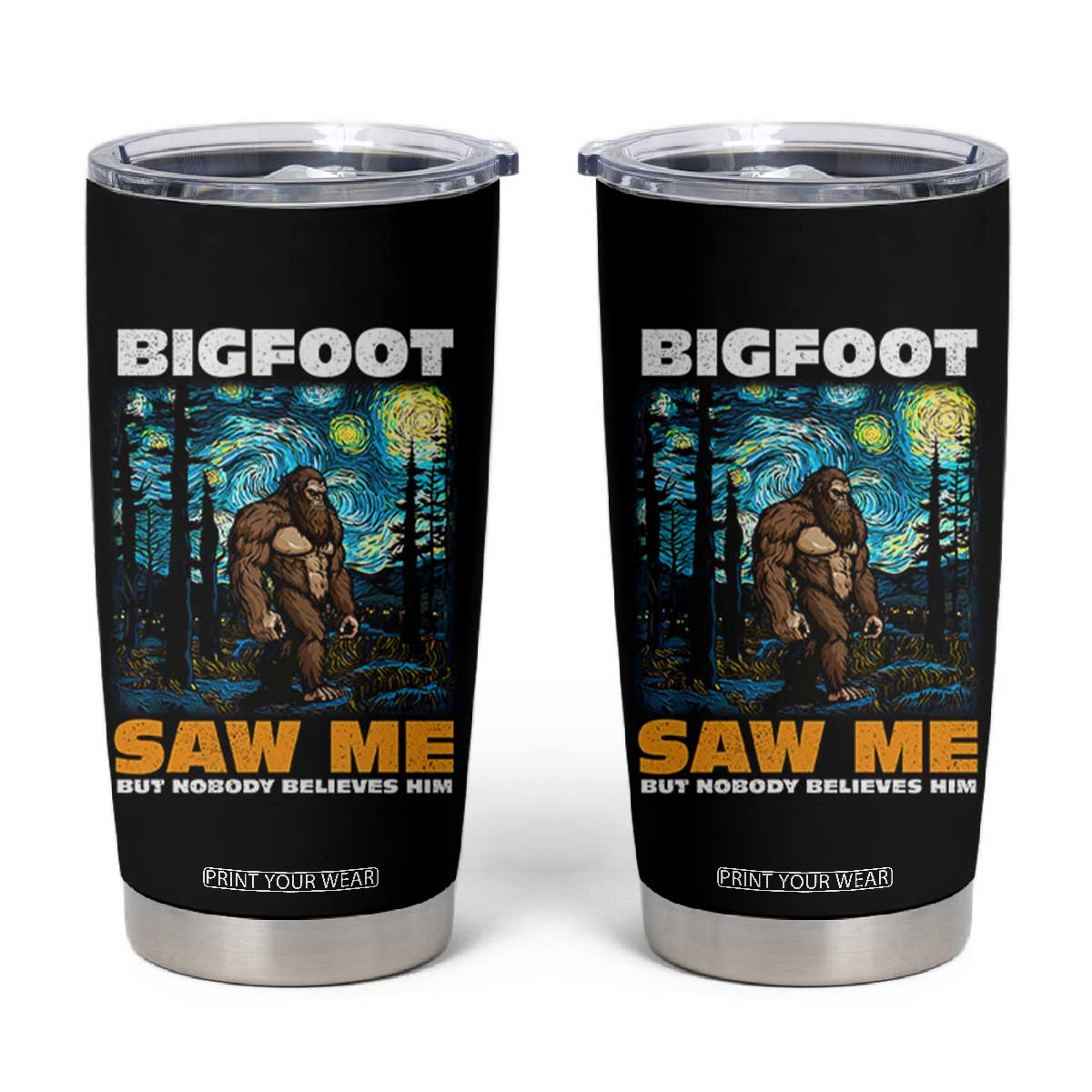 Funny Bigfoot Gifts Tumbler Cup Retro Sasquatch Starry Night Van Gogh Sky Painting TB10 Black Print Your Wear