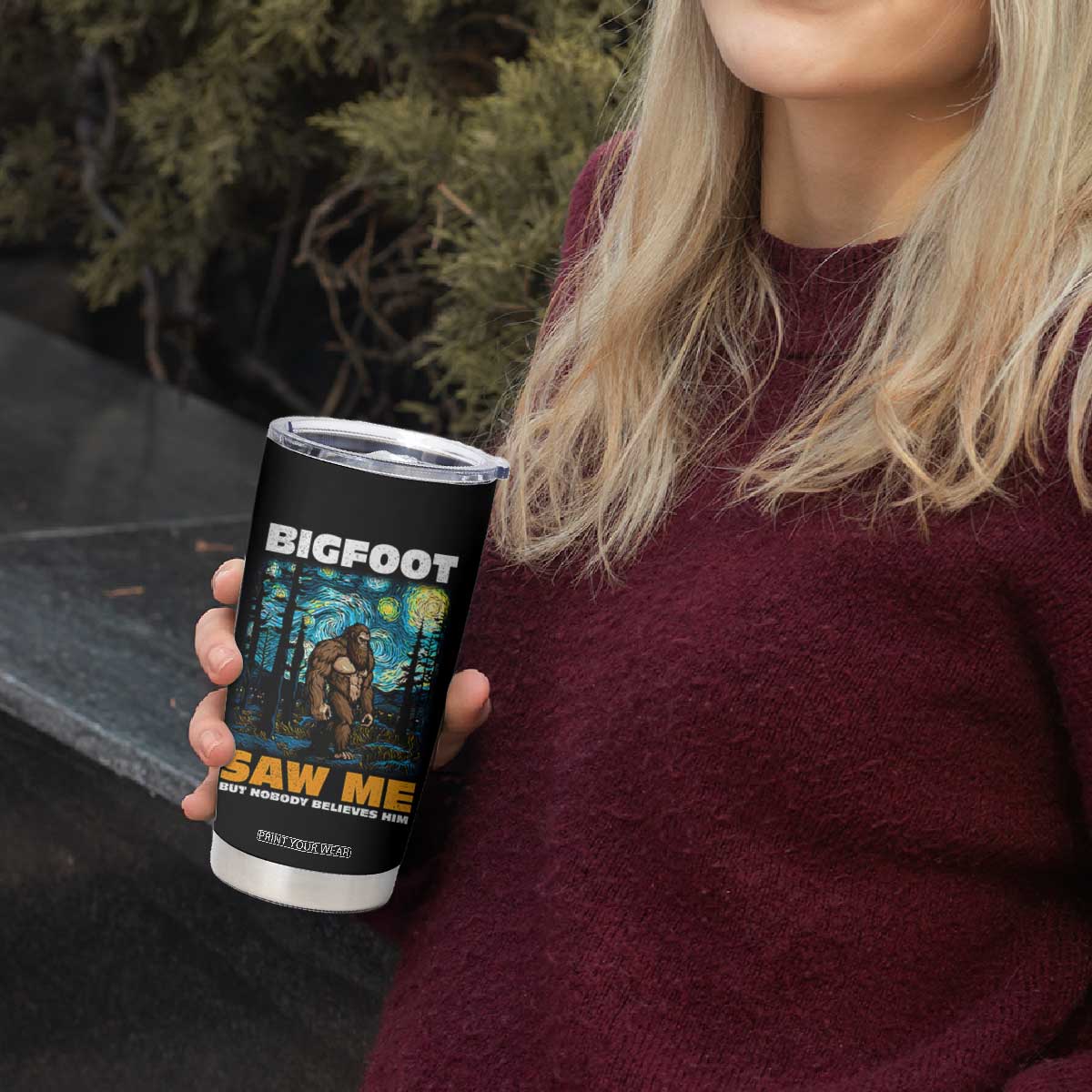 Funny Bigfoot Gifts Tumbler Cup Retro Sasquatch Starry Night Van Gogh Sky Painting TB10 Print Your Wear