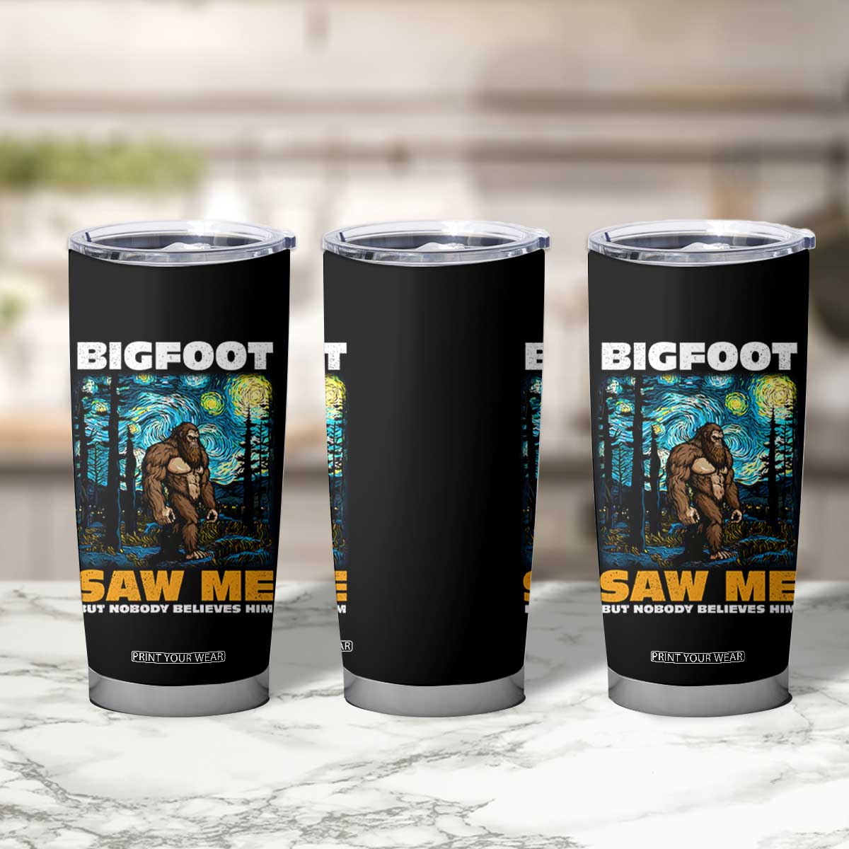 Funny Bigfoot Gifts Tumbler Cup Retro Sasquatch Starry Night Van Gogh Sky Painting TB10 Print Your Wear