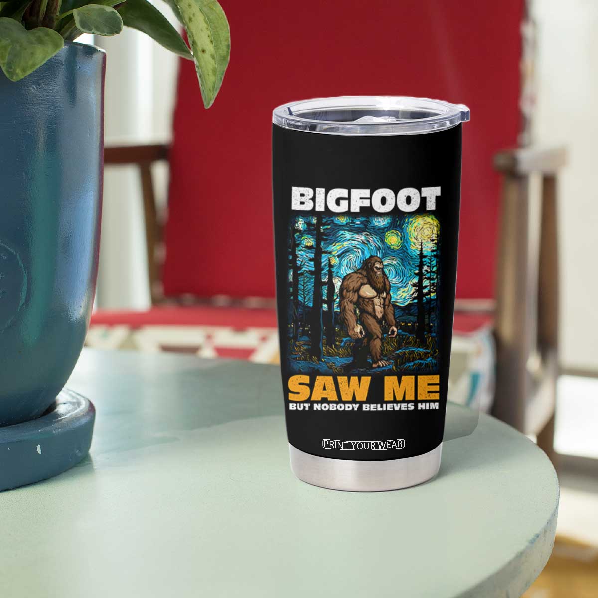 Funny Bigfoot Gifts Tumbler Cup Retro Sasquatch Starry Night Van Gogh Sky Painting TB10 Print Your Wear