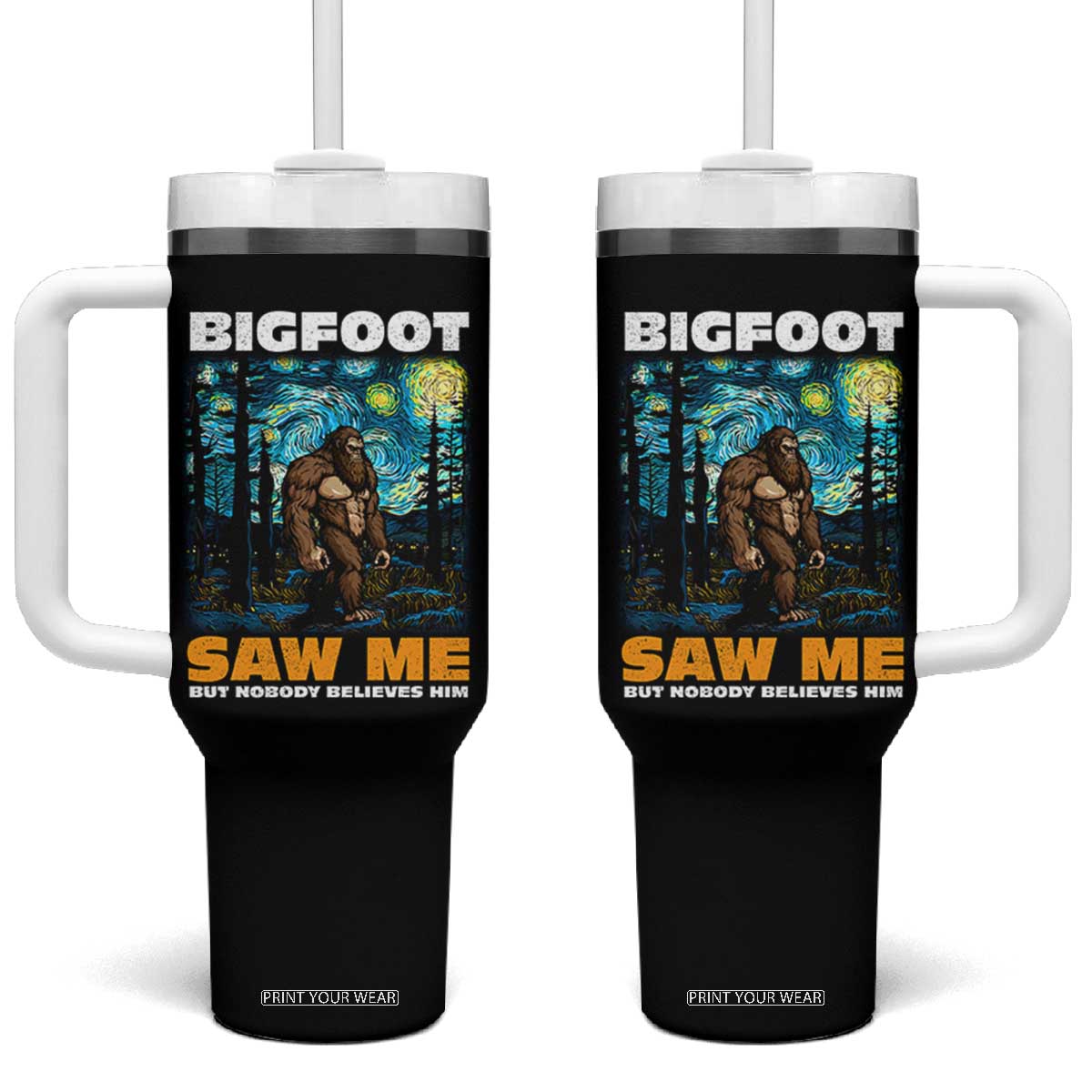 Funny Bigfoot Gifts Tumbler With Handle Retro Sasquatch Starry Night Van Gogh Sky Painting TB10 One Size: 40 oz Black Print Your Wear