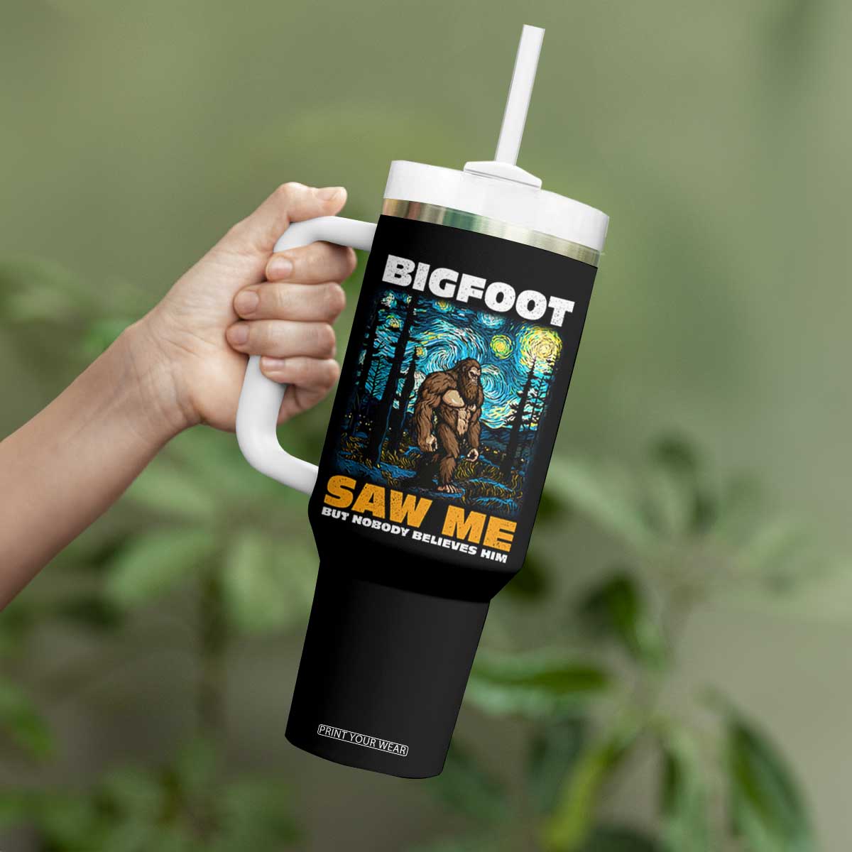 Funny Bigfoot Gifts Tumbler With Handle Retro Sasquatch Starry Night Van Gogh Sky Painting TB10 Print Your Wear