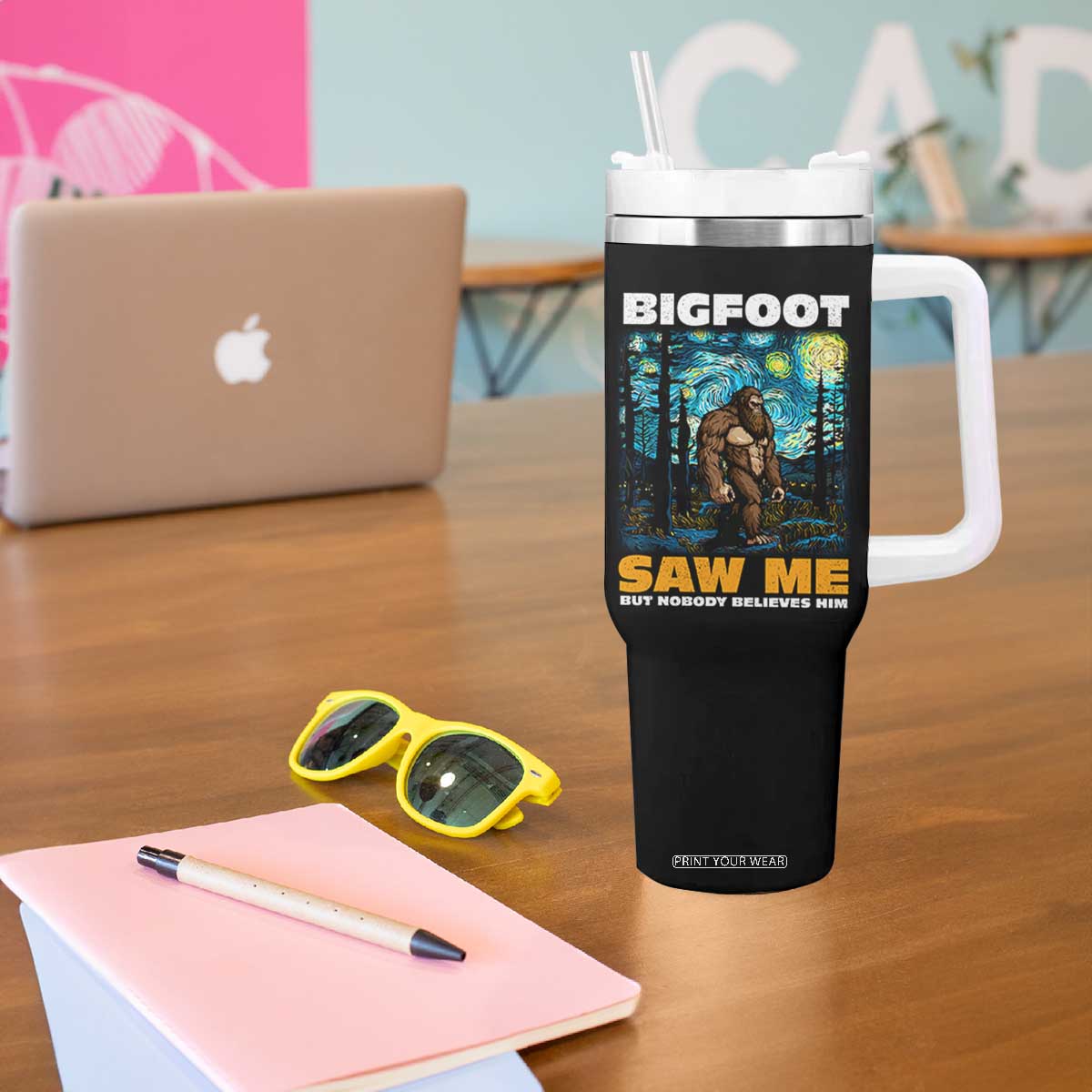 Funny Bigfoot Gifts Tumbler With Handle Retro Sasquatch Starry Night Van Gogh Sky Painting TB10 Print Your Wear