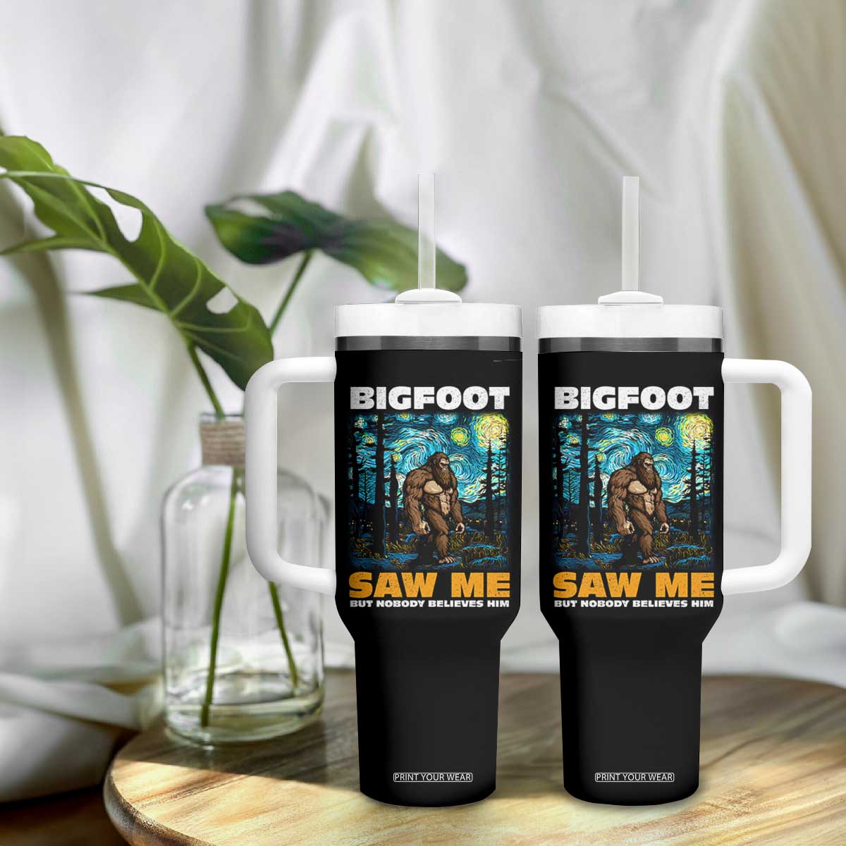 Funny Bigfoot Gifts Tumbler With Handle Retro Sasquatch Starry Night Van Gogh Sky Painting TB10 Print Your Wear