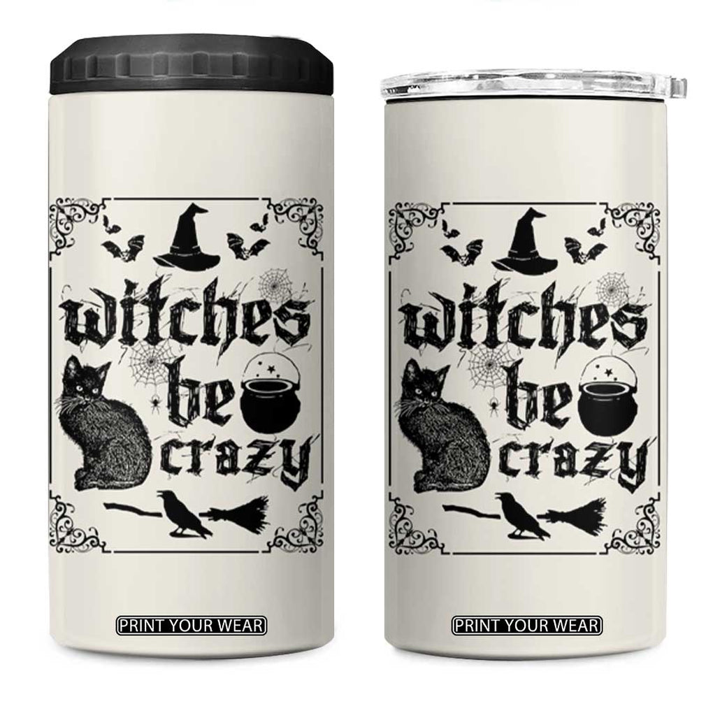 Witch Halloween Iced Coffee 4 in 1 Can Cooler Tumbler Funny Witches Be Crazy Black Cat Witchy Vibes Witchcraft TB10 One Size: 16 oz Beige Print Your Wear