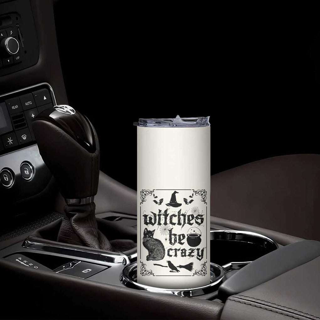 Witch Halloween Iced Coffee Skinny Tumbler Funny Witches Be Crazy Black Cat Witchy Vibes Witchcraft TB10 Print Your Wear