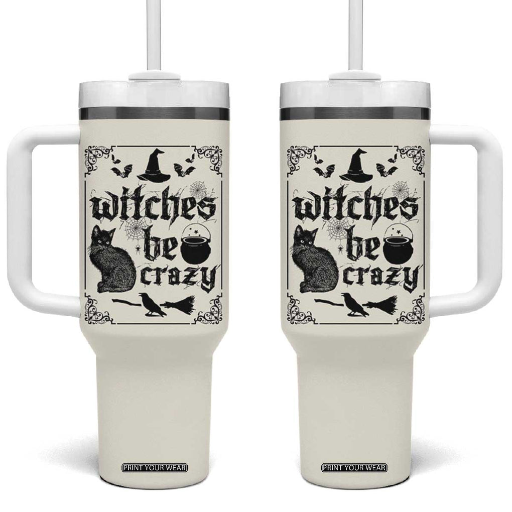 Witch Halloween Iced Coffee Tumbler With Handle Funny Witches Be Crazy Black Cat Witchy Vibes Witchcraft TB10 One Size: 40 oz Beige Print Your Wear