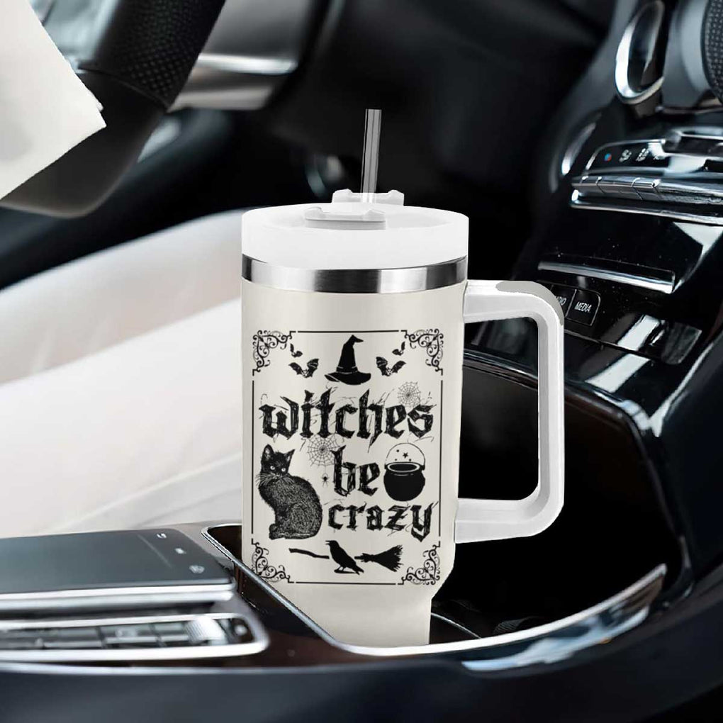 Witch Halloween Iced Coffee Tumbler With Handle Funny Witches Be Crazy Black Cat Witchy Vibes Witchcraft TB10 Print Your Wear