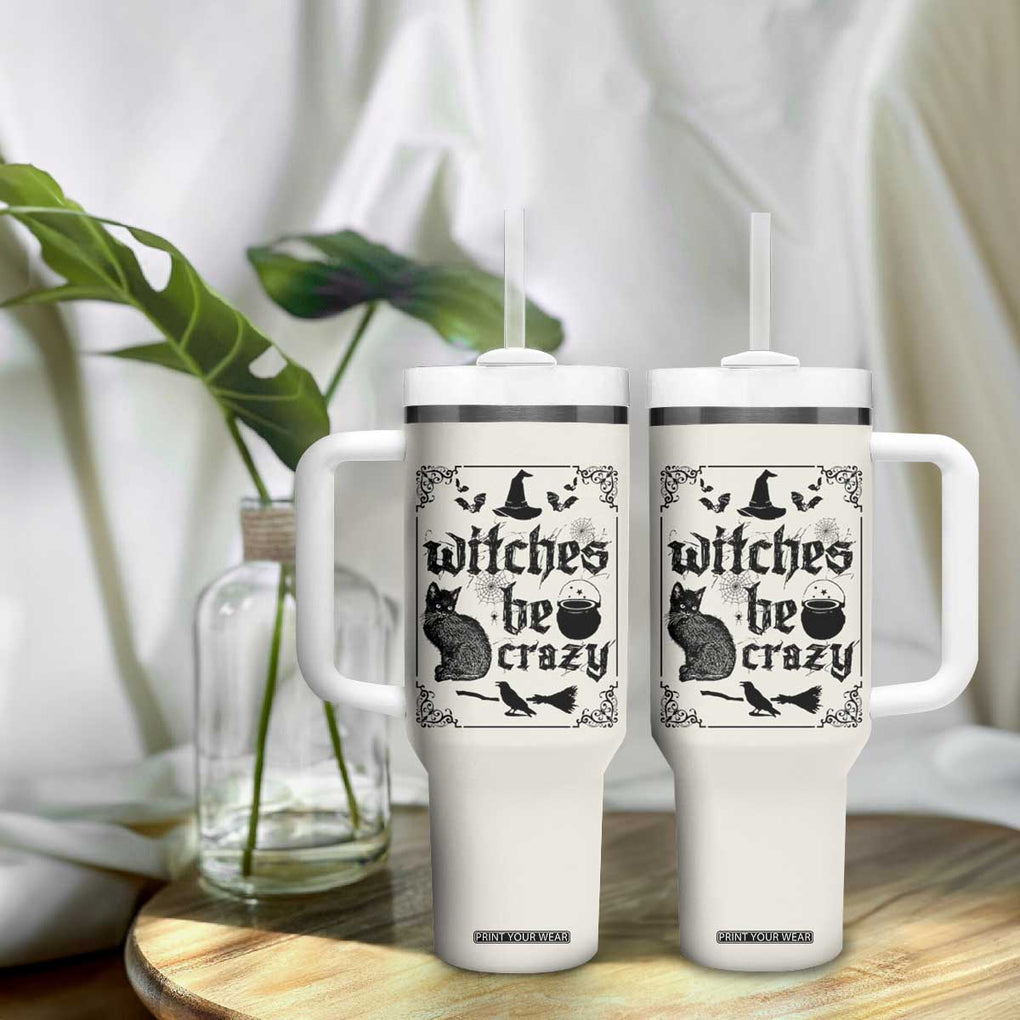 Witch Halloween Iced Coffee Tumbler With Handle Funny Witches Be Crazy Black Cat Witchy Vibes Witchcraft TB10 Print Your Wear