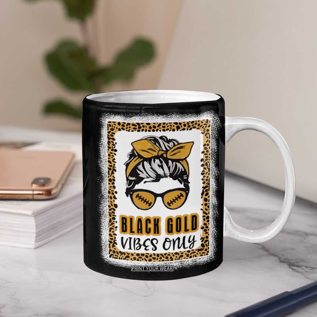 Leopard Football Coffee Mug Black Gold Vibes Only Football Girl Women Kids TB10 Print Your Wear