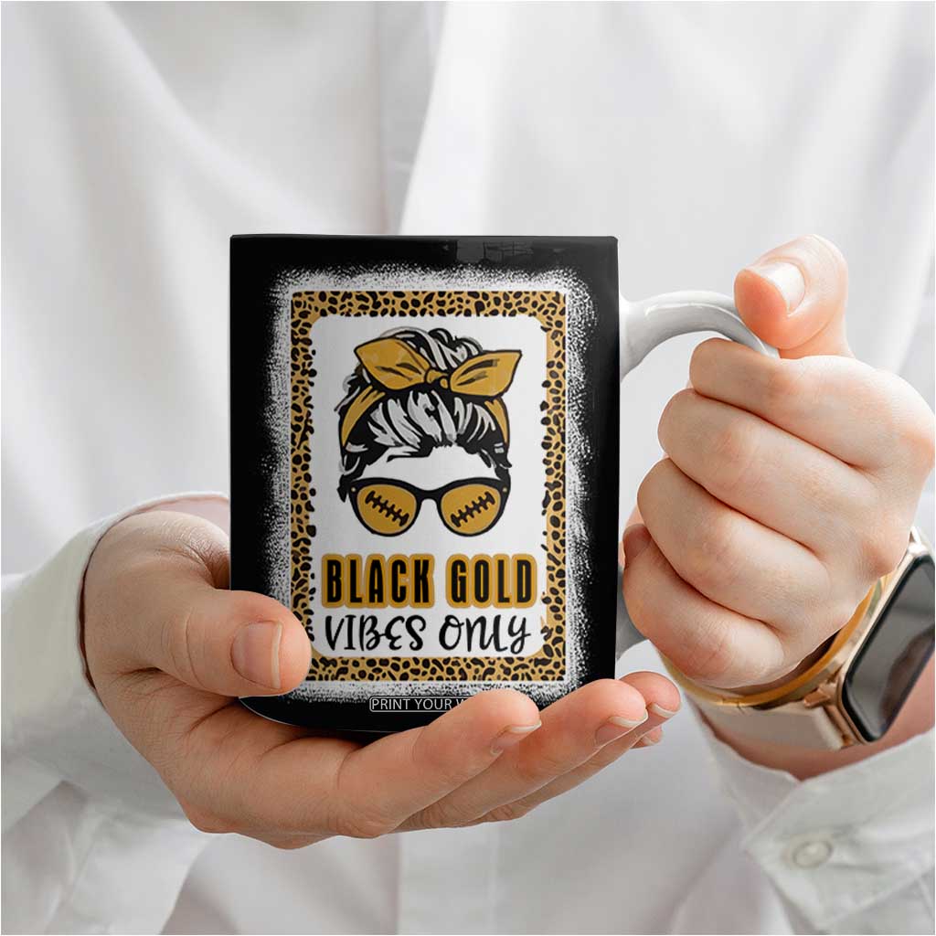 Leopard Football Coffee Mug Black Gold Vibes Only Football Girl Women Kids TB10 Print Your Wear