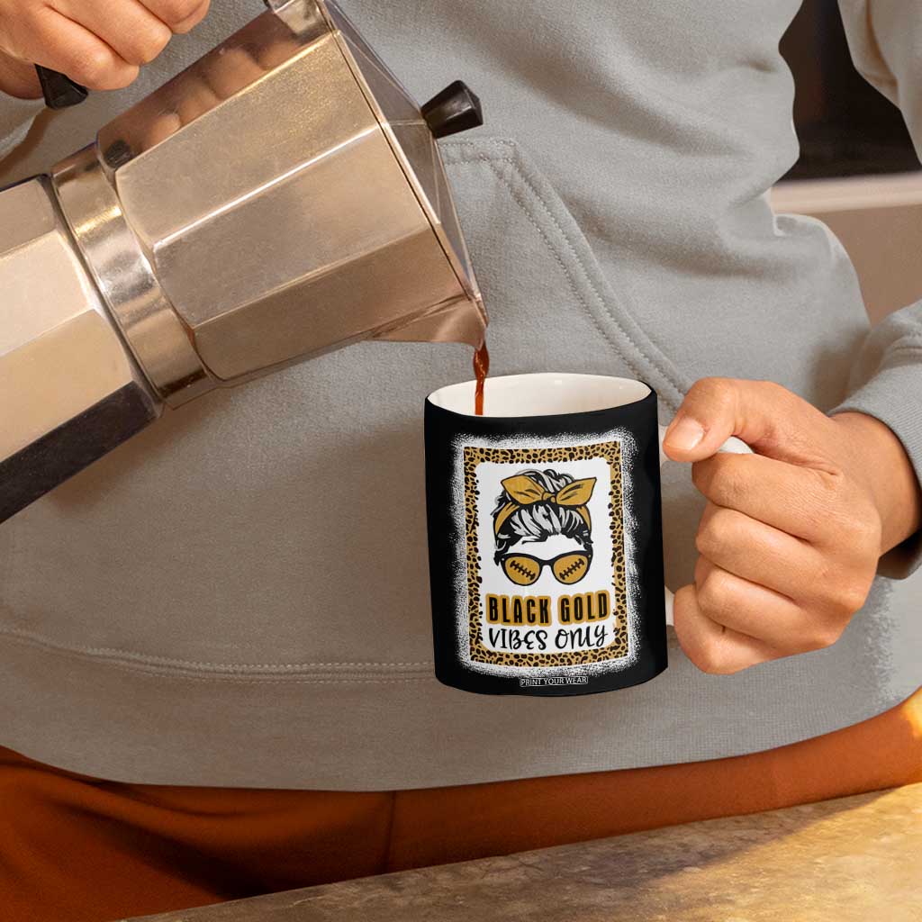 Leopard Football Coffee Mug Black Gold Vibes Only Football Girl Women Kids TB10 Print Your Wear