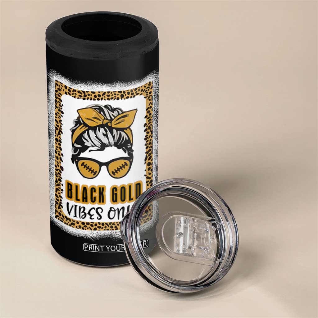 Leopard Football 4 in 1 Can Cooler Tumbler Black Gold Vibes Only Football Girl Women Kids TB10 Print Your Wear