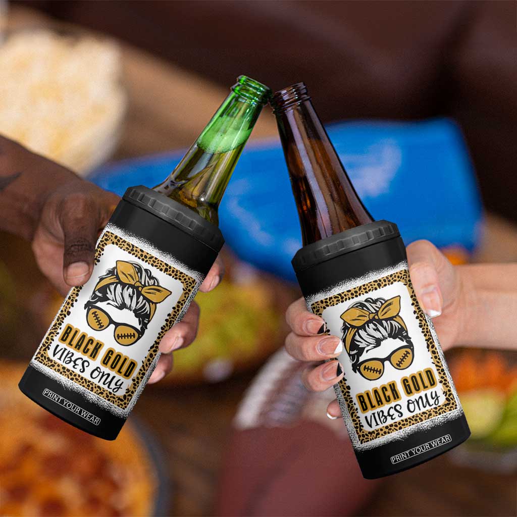 Leopard Football 4 in 1 Can Cooler Tumbler Black Gold Vibes Only Football Girl Women Kids TB10 Print Your Wear