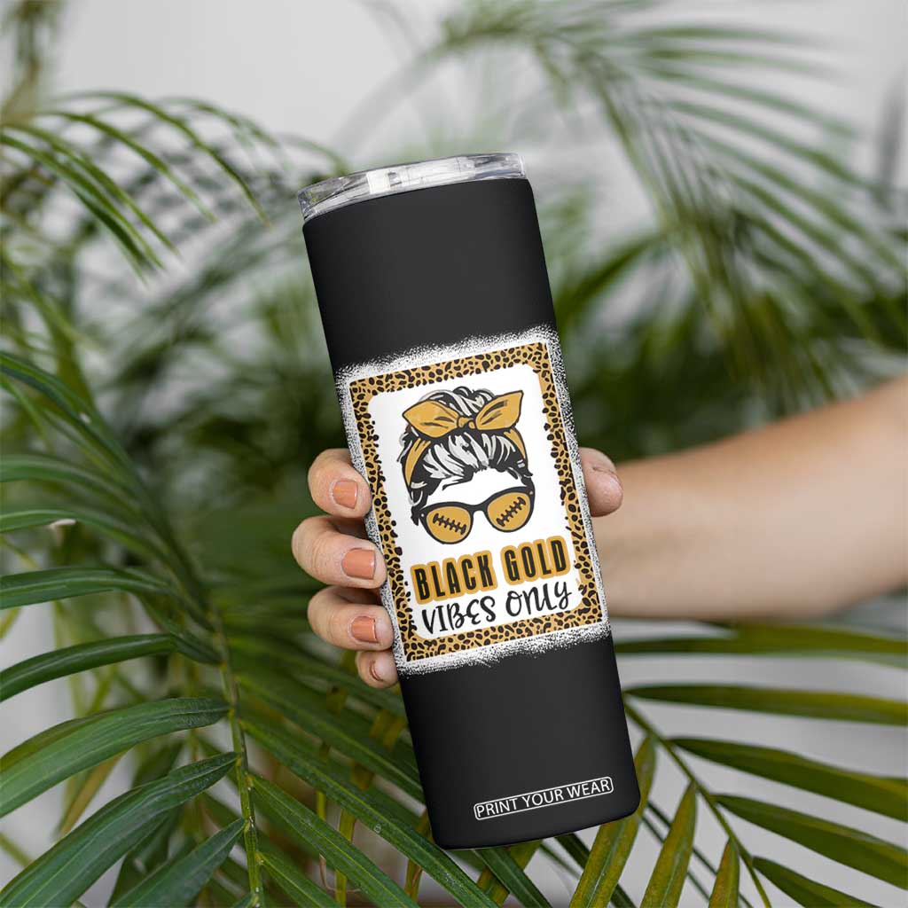 Leopard Football Skinny Tumbler Black Gold Vibes Only Football Girl Women Kids TB10 Print Your Wear