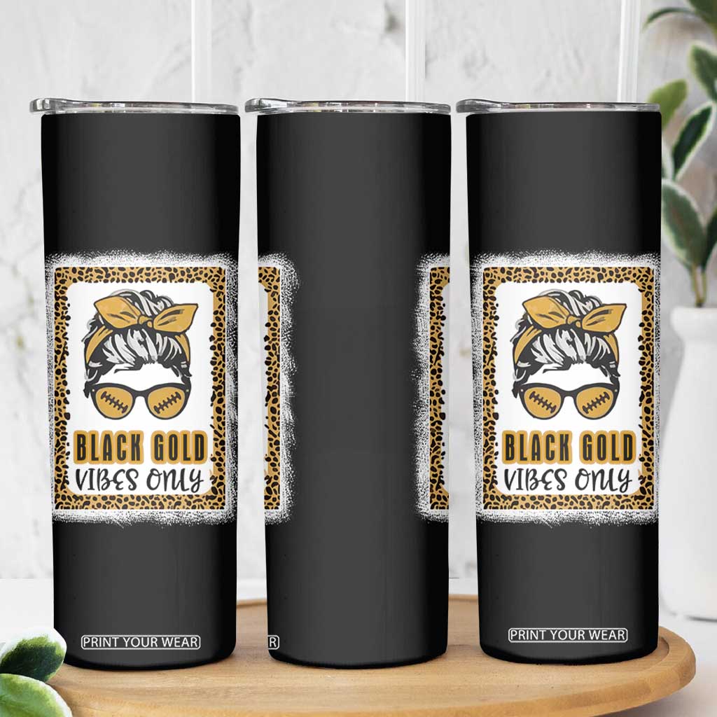 Leopard Football Skinny Tumbler Black Gold Vibes Only Football Girl Women Kids TB10 Print Your Wear