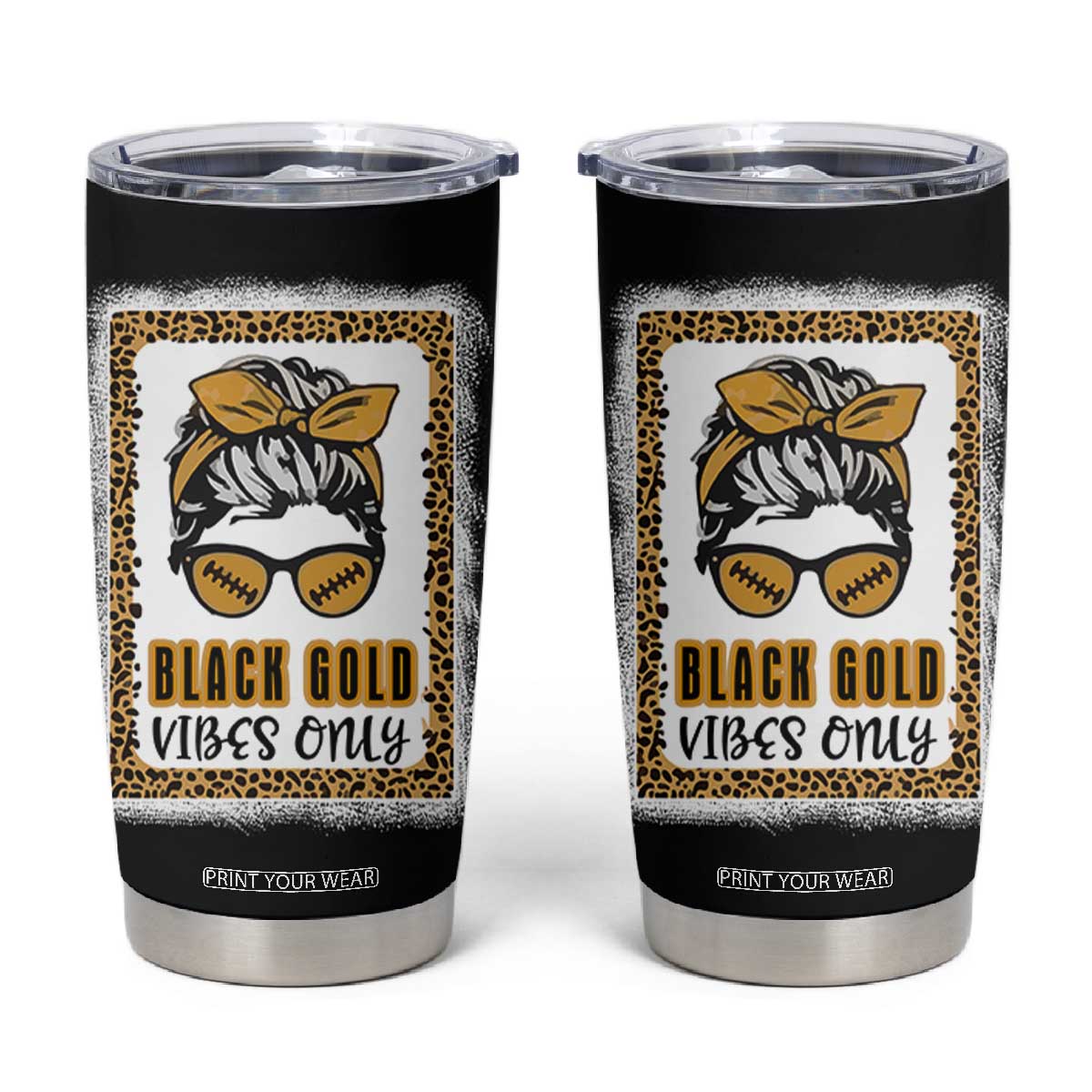 Leopard Football Tumbler Cup Black Gold Vibes Only Football Girl Women Kids TB10 Blue Print Your Wear