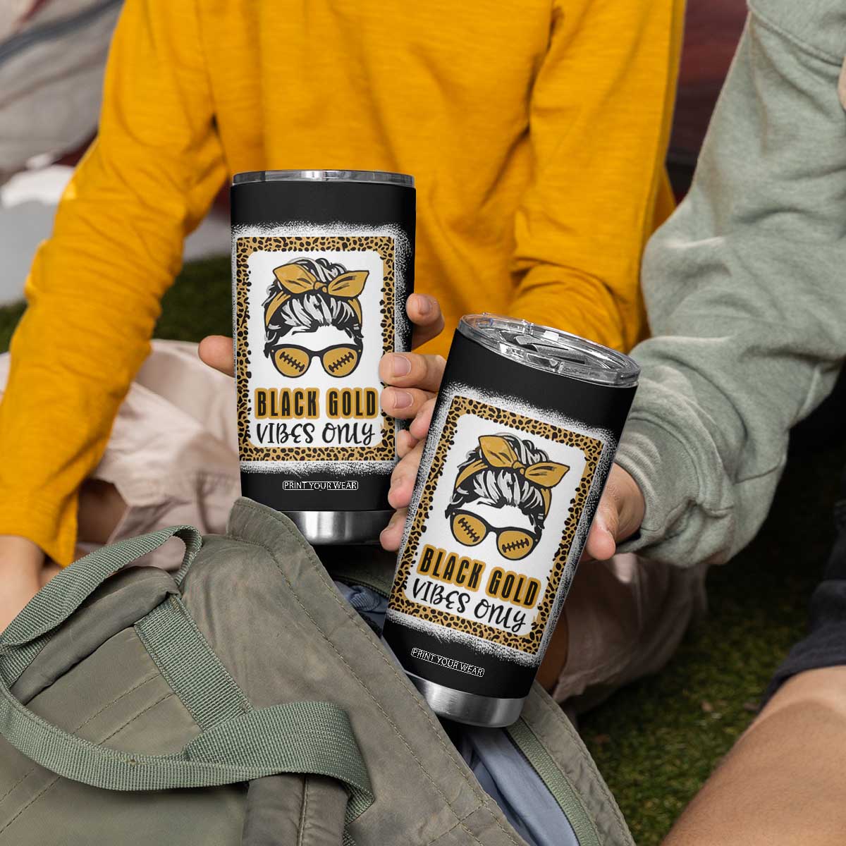 Leopard Football Tumbler Cup Black Gold Vibes Only Football Girl Women Kids TB10 Print Your Wear
