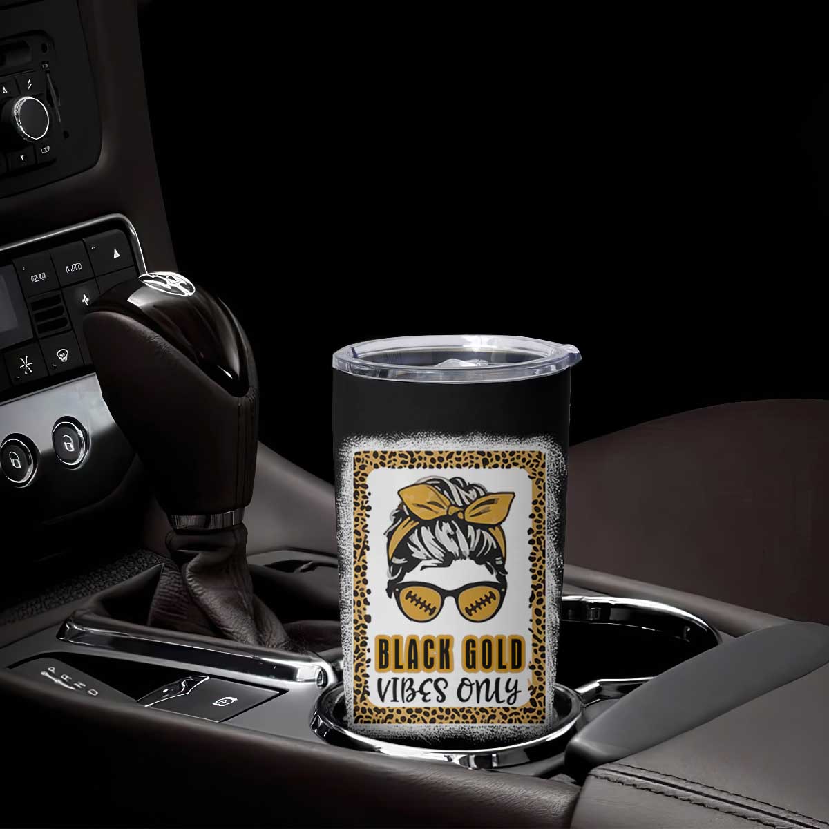 Leopard Football Tumbler Cup Black Gold Vibes Only Football Girl Women Kids TB10 Print Your Wear