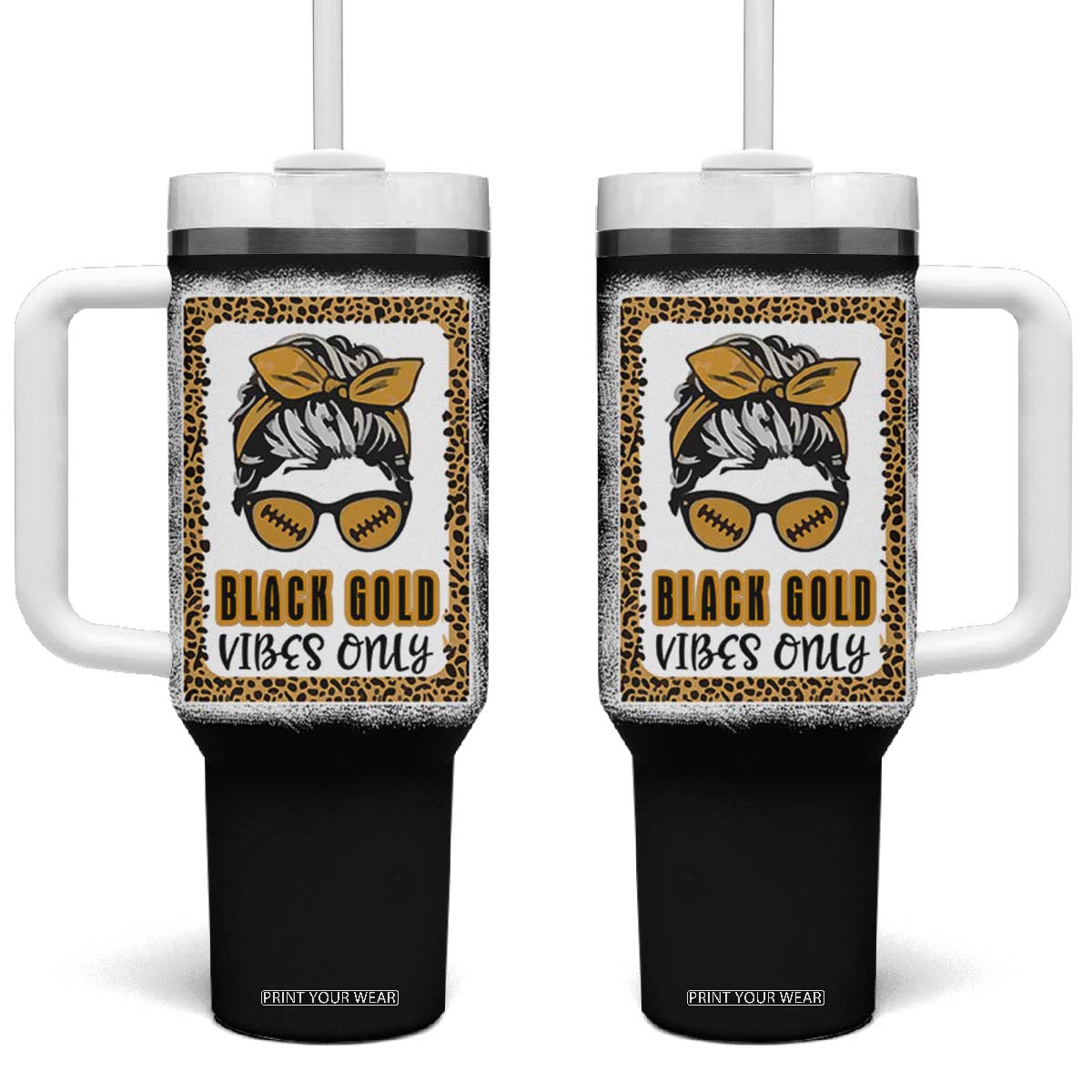 Leopard Football Tumbler With Handle Black Gold Vibes Only Football Girl Women Kids TB10 One Size: 40 oz Blue Print Your Wear