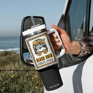 Leopard Football Tumbler With Handle Black Gold Vibes Only Football Girl Women Kids TB10 Print Your Wear