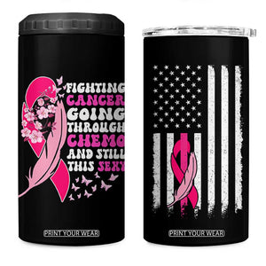 Funny Breast Cancer 4 in 1 Can Cooler Tumbler Pink Ribbon American Flag Fighting Cancer Still Sexy TB10 One Size: 16 oz Black Print Your Wear
