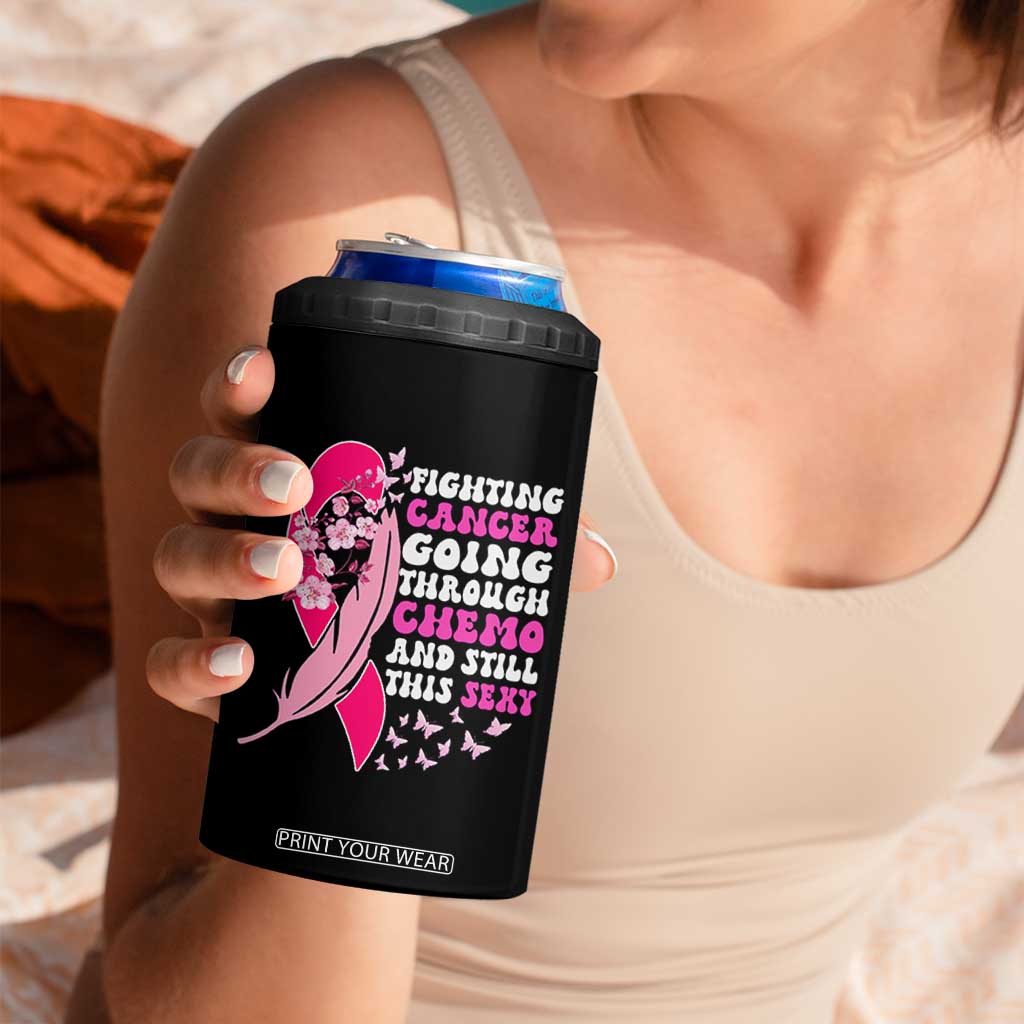 Funny Breast Cancer 4 in 1 Can Cooler Tumbler Pink Ribbon American Flag Fighting Cancer Still Sexy TB10 Print Your Wear