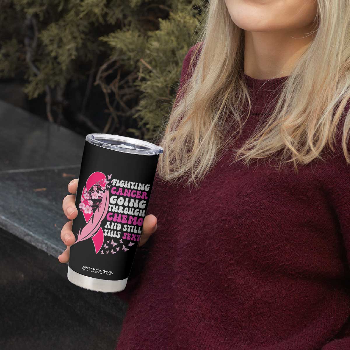 Funny Breast Cancer Tumbler Cup Pink Ribbon American Flag Fighting Cancer Still Sexy TB10 Print Your Wear