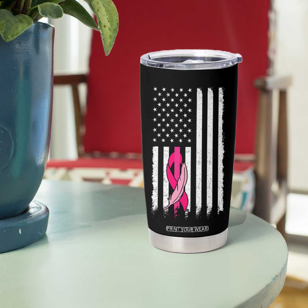 Funny Breast Cancer Tumbler Cup Pink Ribbon American Flag Fighting Cancer Still Sexy TB10 Print Your Wear
