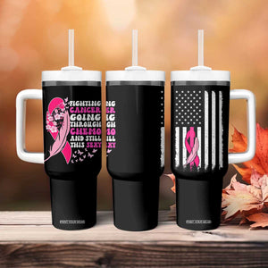Funny Breast Cancer Tumbler With Handle Pink Ribbon American Flag Fighting Cancer Still Sexy TB10 Print Your Wear