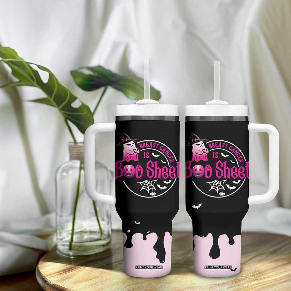 Cute Ghost Halloween Breast Cancer Awareness Tumbler With Handle Breast Cancer Is Boo Sheet TB10 Print Your Wear