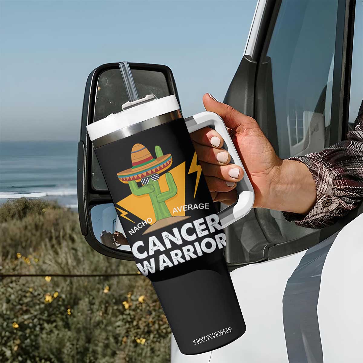 Funny Cancer Fighter Tumbler With Handle Inspirational Quote Chemo Patient Gift Nacho Average Cancer Warrior TB10 Print Your Wear