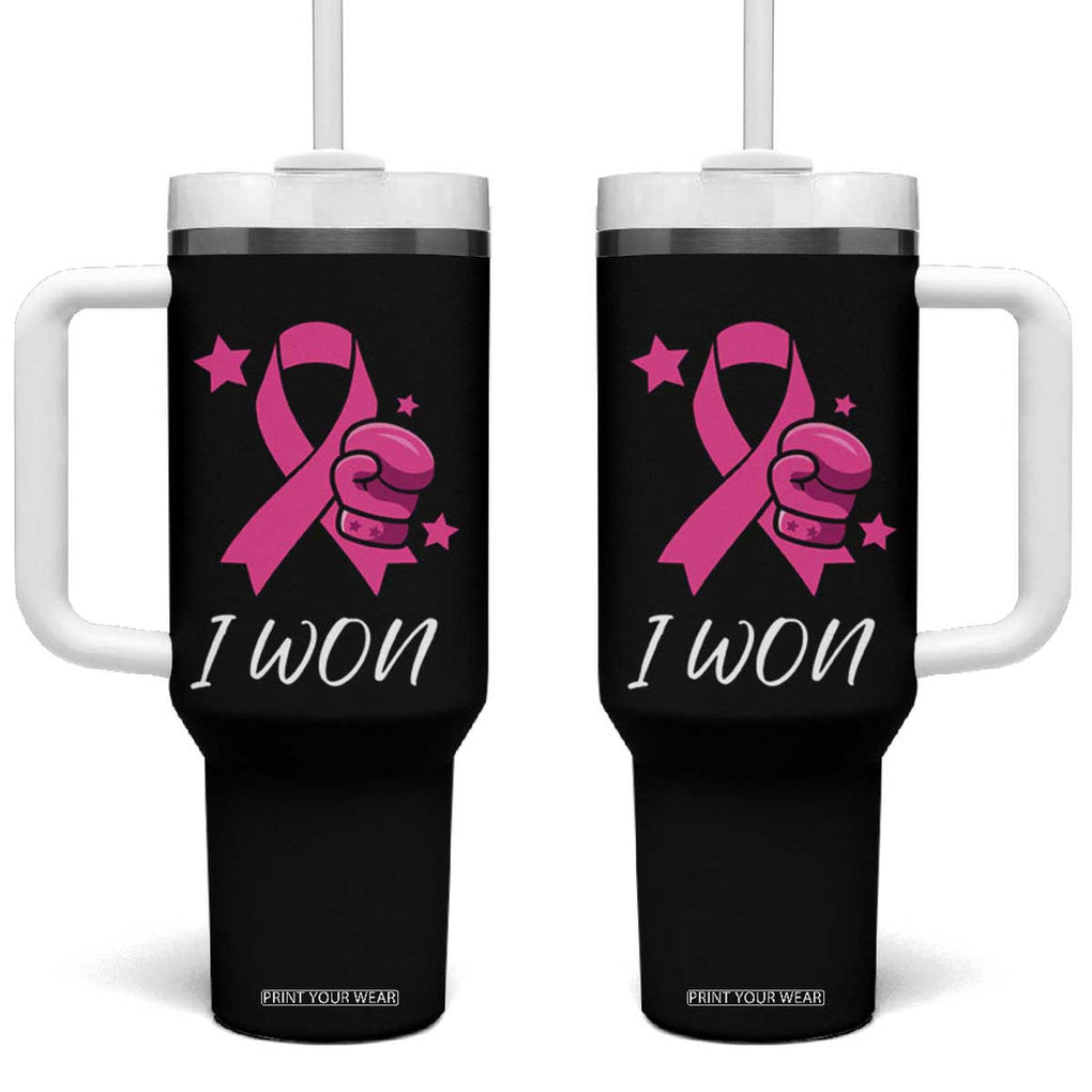Breast Cancer Awareness Tumbler With Handle Pink Ribbon Support The Fighters TB10 One Size: 40 oz Black Print Your Wear