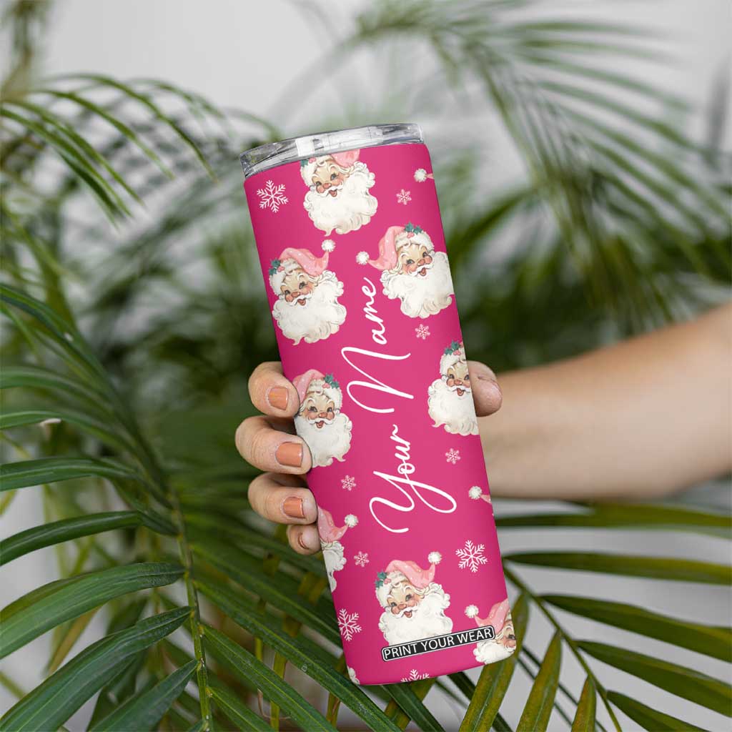 Personalized Christmas Skinny Tumbler Custom Name Pink Santa Claus Retro Xmas Gifts TB10 Print Your Wear