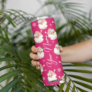 Personalized Christmas Skinny Tumbler Custom Name Pink Santa Claus Retro Xmas Gifts TB10 Print Your Wear
