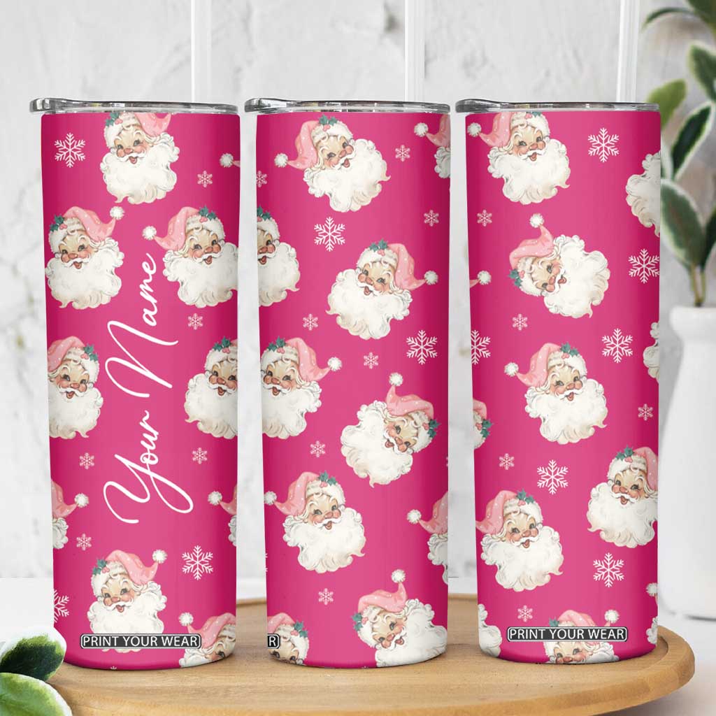 Personalized Christmas Skinny Tumbler Custom Name Pink Santa Claus Retro Xmas Gifts TB10 Print Your Wear