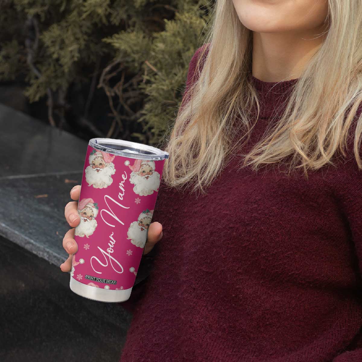 Personalized Christmas Tumbler Cup Custom Name Pink Santa Claus Retro Xmas Gifts TB10 Print Your Wear