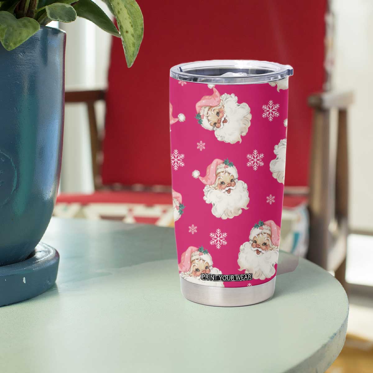 Personalized Christmas Tumbler Cup Custom Name Pink Santa Claus Retro Xmas Gifts TB10 Print Your Wear
