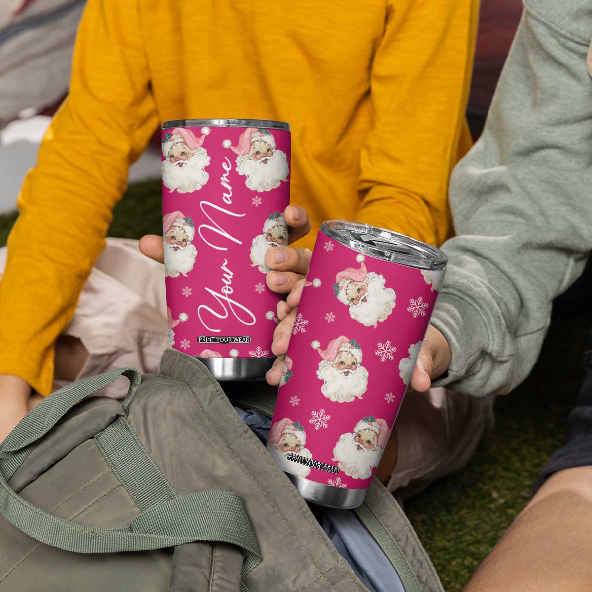 Personalized Christmas Tumbler Cup Custom Name Pink Santa Claus Retro Xmas Gifts TB10 Print Your Wear