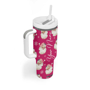 Personalized Christmas Tumbler With Handle Custom Name Pink Santa Claus Retro Xmas Gifts TB10 Print Your Wear