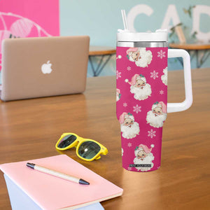 Personalized Christmas Tumbler With Handle Custom Name Pink Santa Claus Retro Xmas Gifts TB10 Print Your Wear