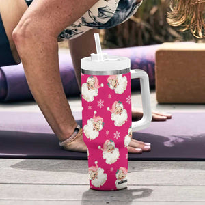 Personalized Christmas Tumbler With Handle Custom Name Pink Santa Claus Retro Xmas Gifts TB10 Print Your Wear