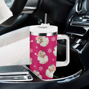 Personalized Christmas Tumbler With Handle Custom Name Pink Santa Claus Retro Xmas Gifts TB10 Print Your Wear